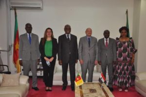 S.E. Medhhat K. El Meligy et le Ministre Henri Eyébé Ayissi accompagnés de leurs collaborateurs respectifs