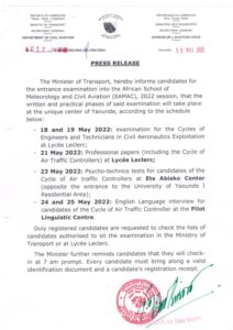 Cameroun- Concours d'entrée à l'EAMAC 2022: Voici le calendrier des épreuves écrites et pratiques 9