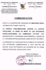 Cameroun- Affaire Martinez Zogo : Le "REJU.P.M.V" s’indigne 4