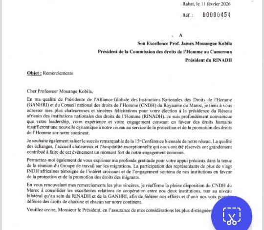 Reseau Africain des Institutions Nationales des Droits de l'Homme : Amina BOUAYACH félicite le nouveau président 1