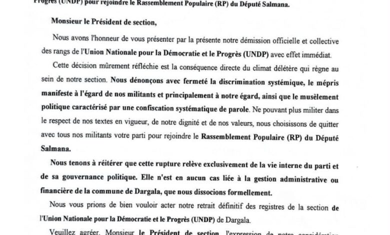 Cameroun - Dargala à l'Extrême-Nord: Cinq Conseillers municipaux claquent la porte de l' UNDP pour rejoindre le RP du député SALMANA 1